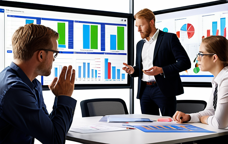 **Prompt:** A group of Dutch colleagues brainstorming solutions to a complex business problem in a modern office. Focus on collaboration, communication, and the use of data analysis (charts, graphs) to make informed decisions. Emphasize a positive and proactive problem-solving mindset.